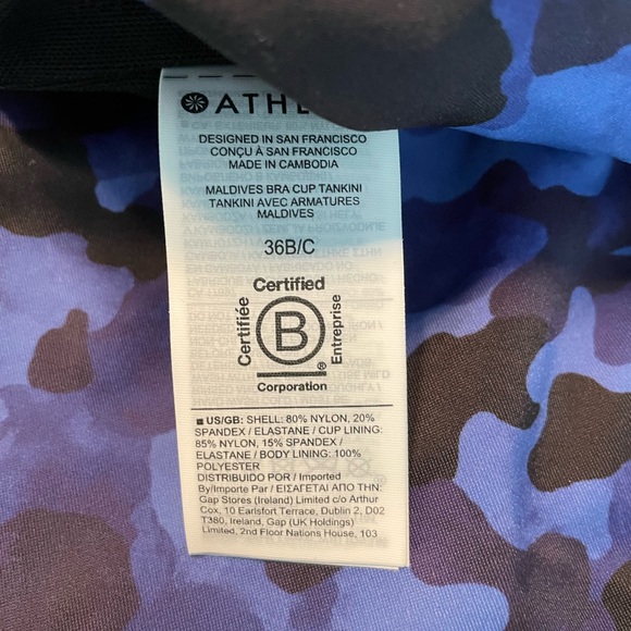 Athleta Women's Maldives Bra Cup Tankini Swim Top in Blue Camo Print - 36 B/C - Picture 6 of 6